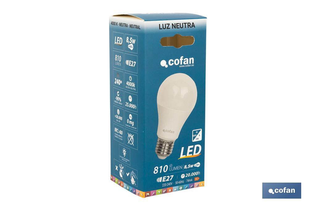 BOMBILLA CLASIC SENSOR LUZ E27 9.5W 806LM 4000K
