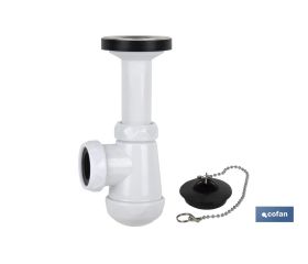 SIFÓN BOTELLA CORTO CON SALIDA Ø32-40 Y VÁLVULA LAVABO BIDÉ 1 1/4 x 70