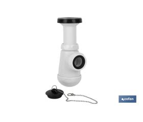 Sifón de Botella | Con Salida de Ø40 mm | Con Racor de 1 1/2 x 70 | Válvula para Lavabo y Bidé | Fabricado en Polipropileno