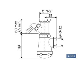 SIFÓN BOTELLA CON SALIDA Ø32-40, RACOR 1 1/2 Y TOMA AUXILIAR