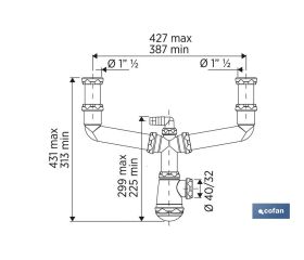 SIFÓN BOTELLA CON SALIDA Ø32-40, DOBLE RACOR 1 1/2 Y TOMA AUXILIAR
