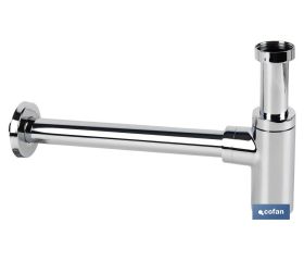 Sifón de Botella | Extensible | Cromado Cilíndrico | Salida horizontal de 330 mm de longitud y Ø32 mm