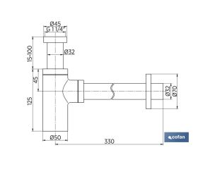 SIFÓN BOTELLA CROMADO CILÍNDRICO SALIDA Ø32-40 330 MM Y RACOR 1 1/4