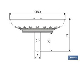 REJILLA FILTRO CESTA DESAGÜE PASADOR METALICO Ø80 MM