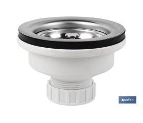 Válvula para fregadero | Fabricada en Polipropileno | Medidas: 1 1/2 x 115 | Con Cesta de Rejilla de Acero Inox.