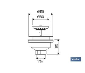 VÁLVULA FREGADERO 1 1/2 x 115 CON CESTA REJILLA