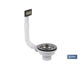 Válvula para Fregadero | Medidas: 1 1/2 x 115 | Con Cesta Rejilla de Acero Inox. y Tornillo | 2 Modelos de Rebosadero