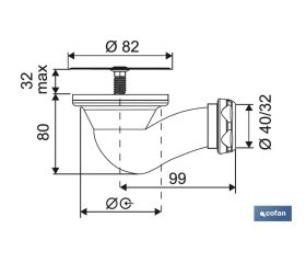 VÁLVULA SIFÓNICA PLATO DE DUCHA Ø60 CON SALIDA Ø32-40 Y REJILLA INOX.