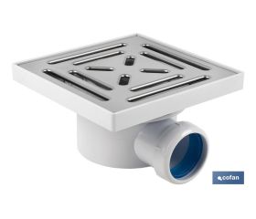 VÁLVULA SIFÓNICA SUMIDERO 146x146 MM CON SALIDA Ø32-40 Y TAPA ACERO INOX.