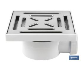 VÁLVULA SIFÓNICA SUMIDERO 146x146 MM CON SALIDA Ø32-40 Y TAPA ACERO INOX.