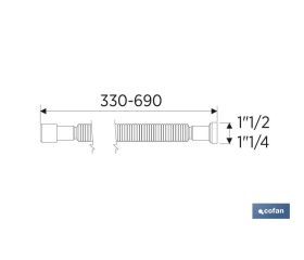 TUBO FLEXIBLE BLANCO 1 1/2 CON REDUCTOR 1 1/4 Ø32-40 330-690 MM