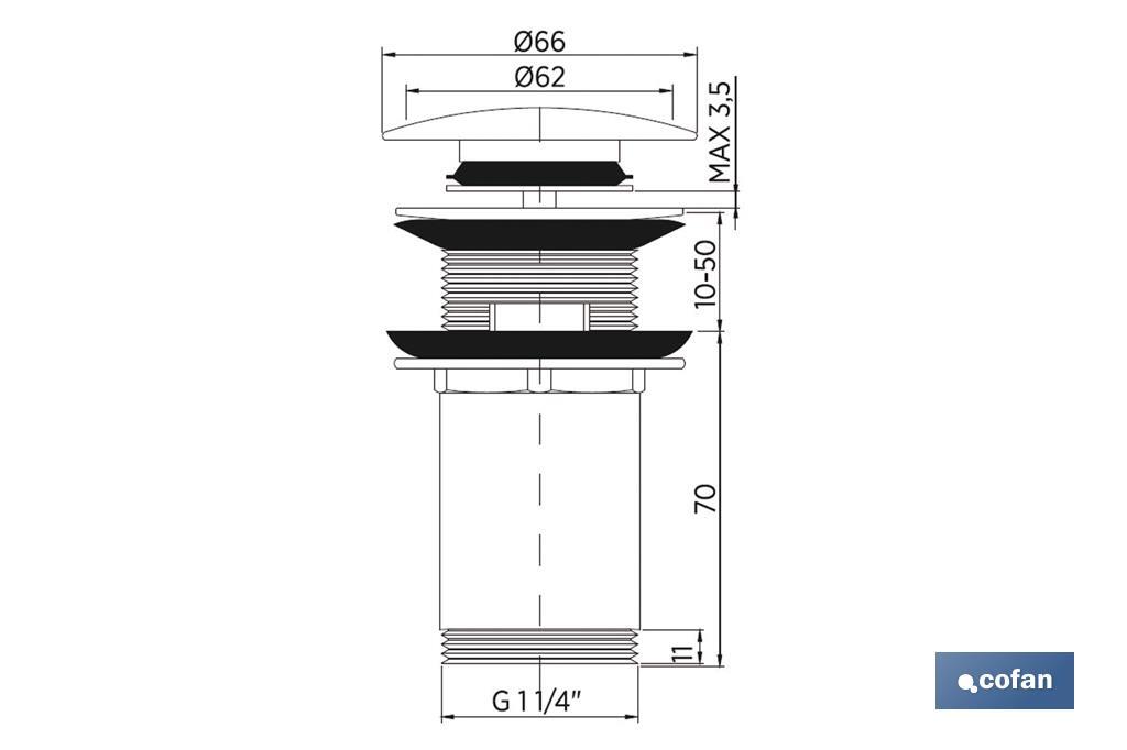 VÁLVULA CLICK-CLACK LARGA TAPÓN GRANDE Ø66 MM