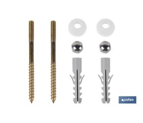 Conjunto de Tornillos Verticales | Fijación para el Inodoro | M5 x 75 | Compuesto de Dos Tornillos, Tapones y Tacos
