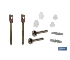 Conjunto de Tornillos Horizontales | Fijación para el Inodoro | M5 x 75 | Compuesto de Dos Tornillos, Tapones y Tacos