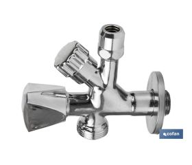 Válvula de Escuadra | Medidas: 1/2 x 3/4 x 3/8 | Modelo Combi | Fabricada en Latón CW617N | Rosca de Entrada a Gas