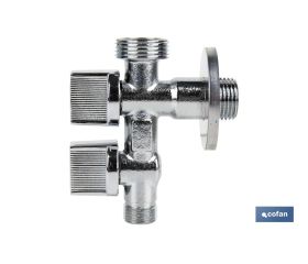 Válvula de Escuadra con Doble Salida | Medidas: 1/2 x 1/2 x 3/8 | Fabricada en Latón CW617N | Rosca de Entrada a Gas