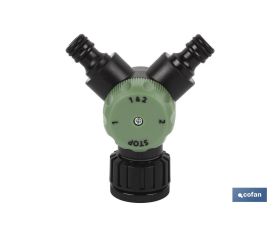 Colector de riego | Con 2 salidas para mangueras de jardín | Con adaptador de grifo | Cabeza de 3/4 - 1