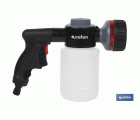 Pistola de riego con 6 posiciones ajustables y depósito para dispensador de jabón de 500 ml