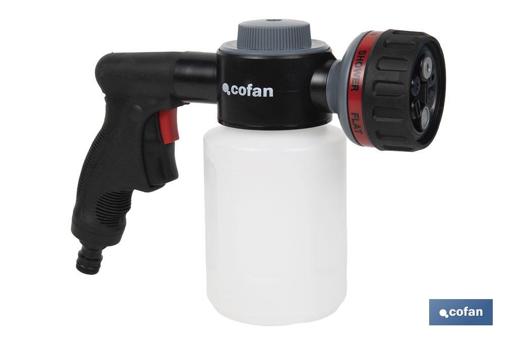 PISTOLA DE RIEGO 6 POSICIONES CON DEPÓSITO DISPENSADOR