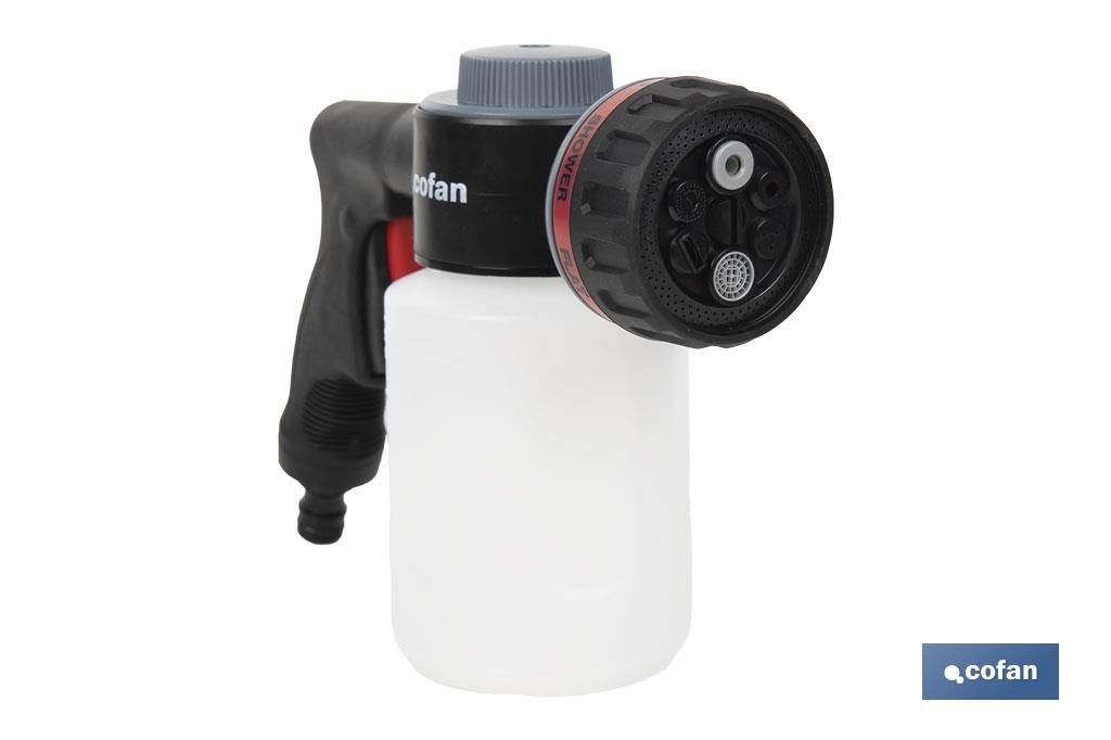 PISTOLA DE RIEGO 6 POSICIONES CON DEPÓSITO DISPENSADOR