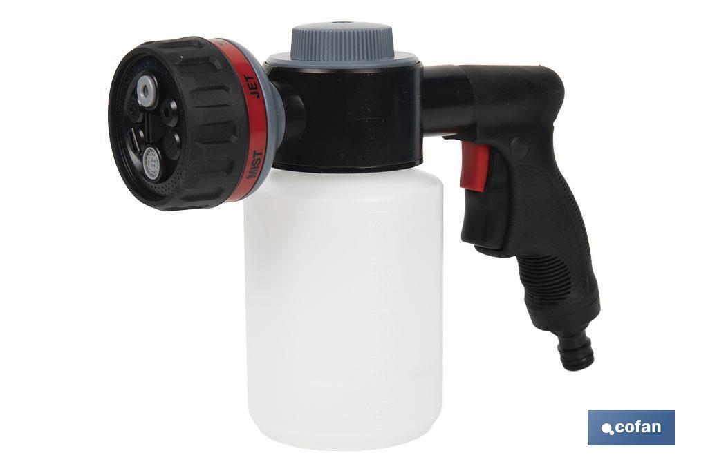 PISTOLA DE RIEGO 6 POSICIONES CON DEPÓSITO DISPENSADOR