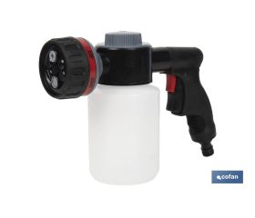 PISTOLA DE RIEGO 6 POSICIONES CON DEPÓSITO DISPENSADOR