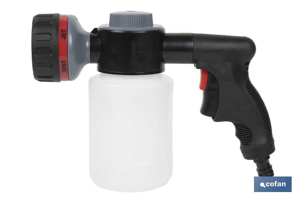 PISTOLA DE RIEGO 6 POSICIONES CON DEPÓSITO DISPENSADOR