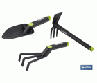 Set de 3 herramientas de jardinería | Incluye: trasplantador, rastrillo y azuela