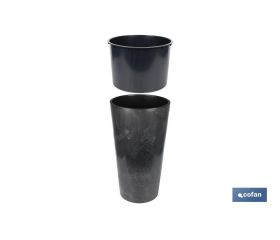 Maceteros cónicos decorativos con depósito | Color: negro | Resistentes para los UV | Material: polipropileno | Disponibles en diferentes medidas