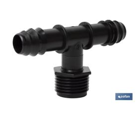 Conector T con doble empalme y rosca 1/2'' | Accesorio de riego imprescindible para cualquier instalación de riego por goteo