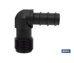 Conector en forma de Codo con Rosca Macho 3/4'' color Negro