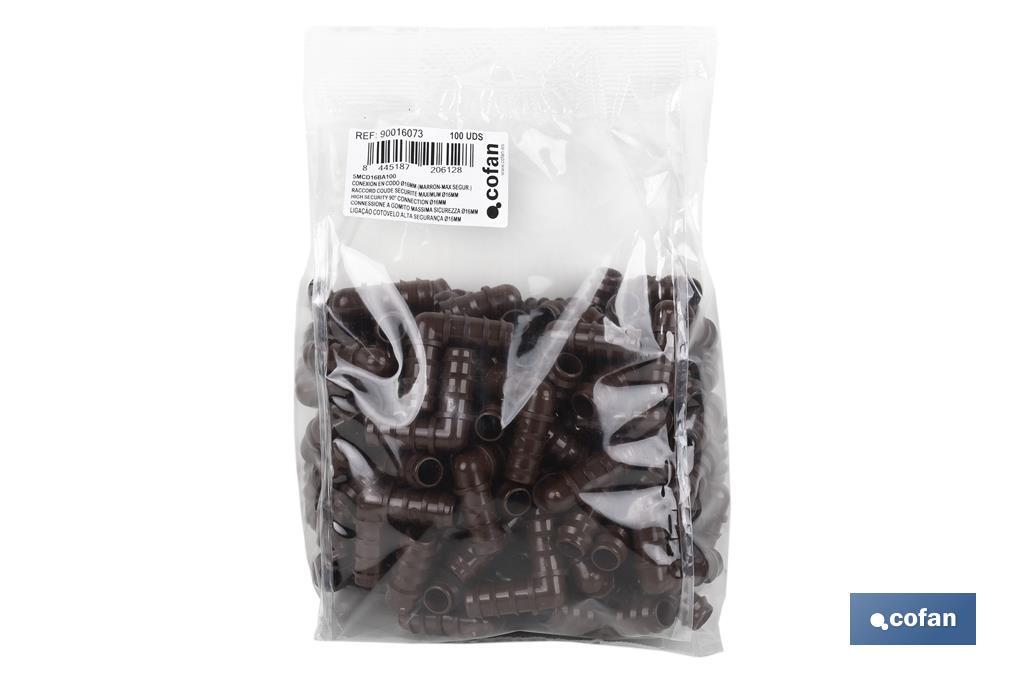 CONEXIÓN EN CODO Ø16MM (MARRÓN-MAX SEGUR.