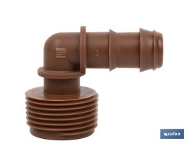 CON. EN CODO R.MACHO Ø16MM-3/4 (MARRÓN-MAX SEGUR.)