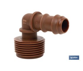 CON. EN CODO R.MACHO Ø16MM-3/4 (MARRÓN-MAX SEGUR.)