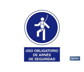 Señal Uso obligatorio de arnés de seguridad con texto