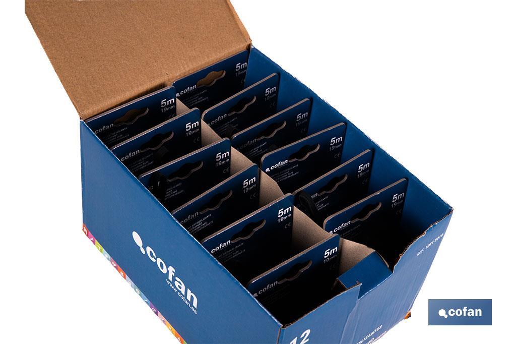 EXPOSITOR DE FLEXÓMETROS ANTIDESLIZANTES 19 MM X 5 M 12 UDS.