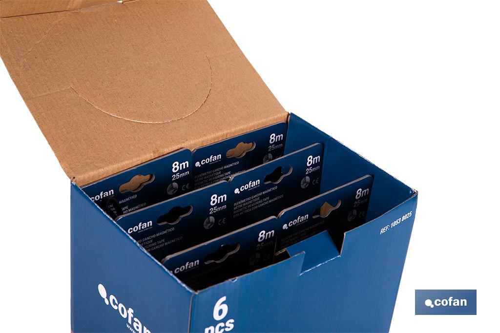 EXPOSITOR DE FLEXÓMETROS MAGNÉTICOS 25 MM X 8 M 6 UDS.