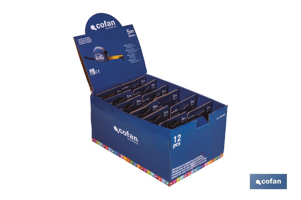 EXPOSITOR FLEXÓMETRO ESTÁNDAR 25 MM X 5 M 12 UDS.