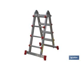 Escalera de Aluminio multiposición | Unidades de 4 tramos x 4 peldaños y 4 tramos x 5 peldaños | Normativa EN 131 y 150 kilos