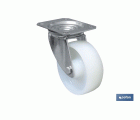 Rueda de nylon y placa giratoria | Con cojinete liso | Para pesos de hasta 150 kg y diámetros de 80, 100 y 125 mm