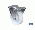 Rueda de nylon fija giratoria | Con cojinete liso | Para pesos de hasta 150 kg y diámetros de 80, 100 y 125 mm