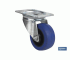 Rueda de goma azul y placa giratoria | Con cojinete de rodillo | Para pesos de hasta 150 kg y diámetros de 80, 100 y 125 mm