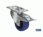 Rueda de goma azul giratoria con freno | Con cojinete de rodillo | Para pesos de hasta 150 kg y diámetros de 80, 100 y 125 mm