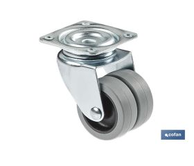 Rueda doble de polipropileno con placa de 60 mm | Diámetro de 50 mm | Para pesos de hasta 70 kg