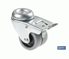 Rueda doble de polipropileno con agujero pasante de 12 mm y freno | Diámetro de 50 mm | Para pesos de hasta 70 kg