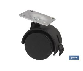 Rueda de nailon con placa de 42 mm y freno | Con diámetros desde 30 mm hasta 50 mm | Para pesos desde 15 kg hasta 25 kg