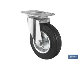 Rueda de goma y metal con placa giratoria | Con diámetros desde 80 mm hasta 125 mm | Para pesos desde 80 kg hasta 150 kg