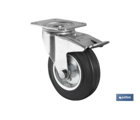 Rueda de goma y metal con placa giratoria y freno | Con diámetros desde 80 mm hasta 125 mm | Para pesos desde 80 kg hasta 150 kg