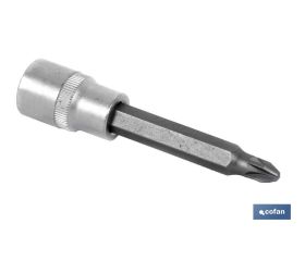 Llave de vaso de 1/2 | Fabricada en acero al cromo vanadio de alta calidad | Con punta larga Pozidriv 3