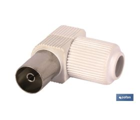 Conector de Antena TV Codo | Vía Hembra | Longitud 9,5 mm